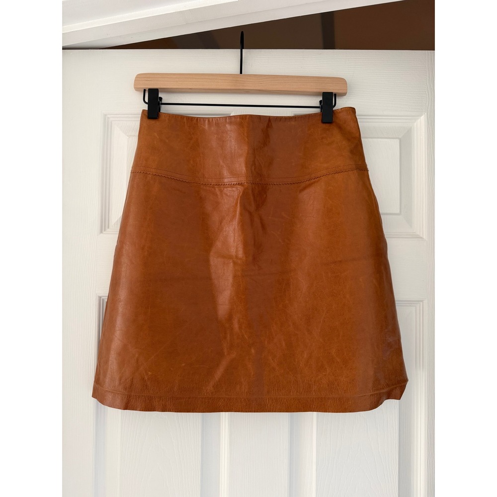 VTG 90s Genuine Carmel Leather Mini Skirt Boho Festival Minimalist